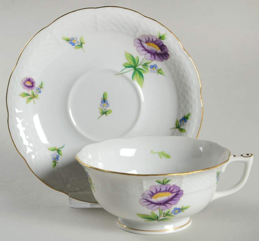 Purple Aster (Ts) Footed Cup & Saucer Set by Herend-1