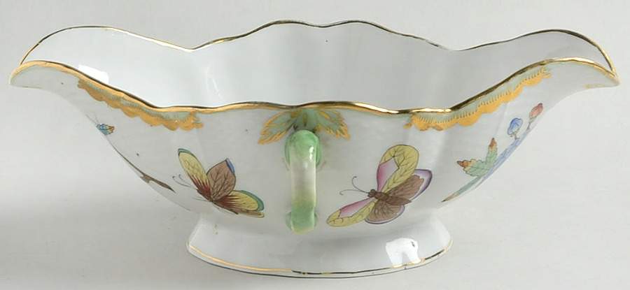 Queen Victoria (Green Border) Gravy Boat by Herend-1