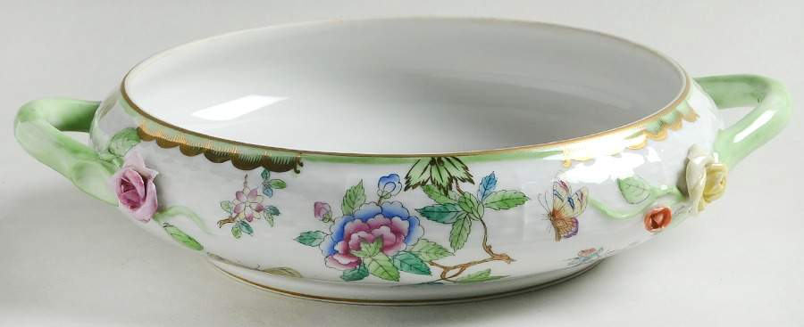 Queen Victoria (Green Border) Round Vegetable No Lid by Herend-1