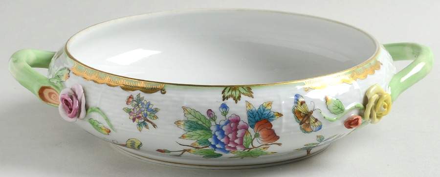 Queen Victoria (Green Border) Round Vegetable No Lid by Herend-1