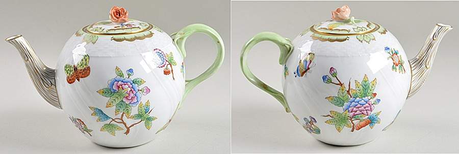 Queen Victoria (Green Border) Teapot & Lid by Herend-1