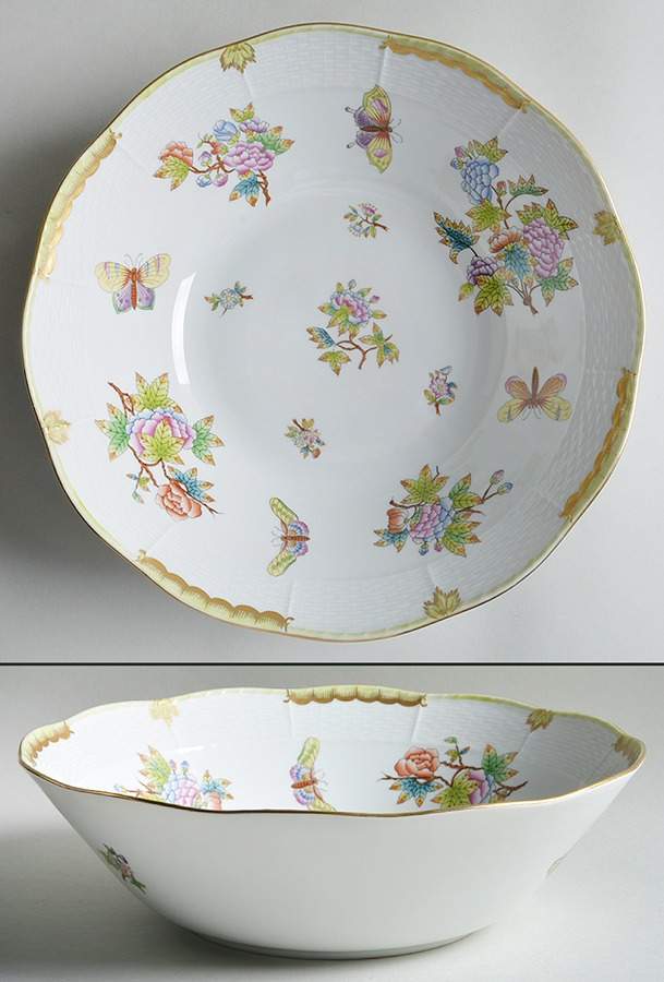 Queen Victoria (Green Border) 12" Large Salad Serving Bowl by Herend-1