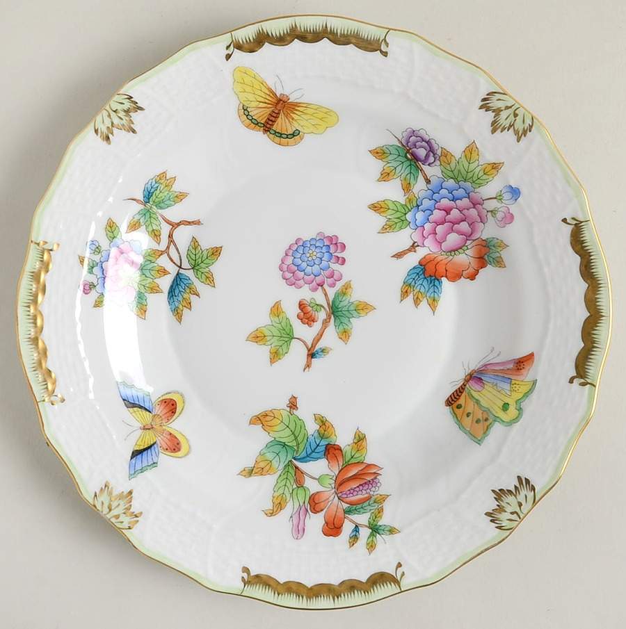 Queen Victoria (Green Border) Dessert/Pie Plate by Herend-1