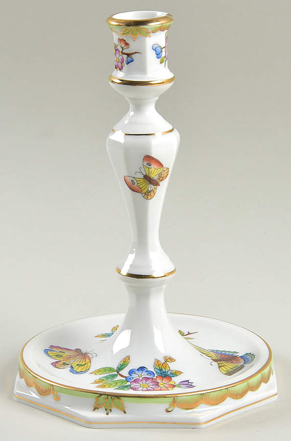 Queen Victoria (Green Border) 7" Candlestick by Herend-1