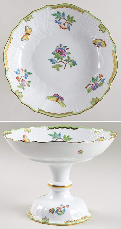 Queen Victoria (Green Border) Round Compote (Height X Width) by Herend-1