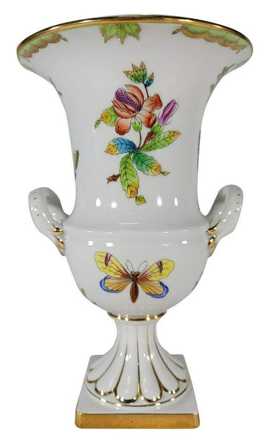 Queen Victoria (Green Border) 9" Footed Urn by Herend-1