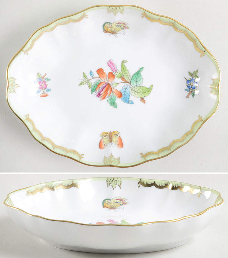 Queen Victoria (Green Border) 7" Scalloped Tray by Herend-1