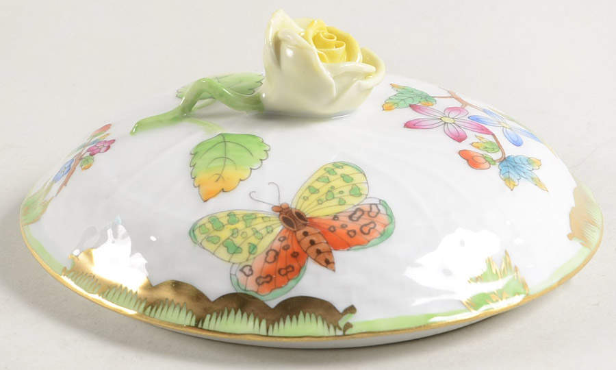 Queen Victoria (Green Border) Lid for Sugar Bowl by Herend-1