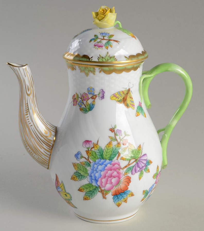 Queen Victoria (Green Border) Small Coffee Pot & Lid by Herend-1
