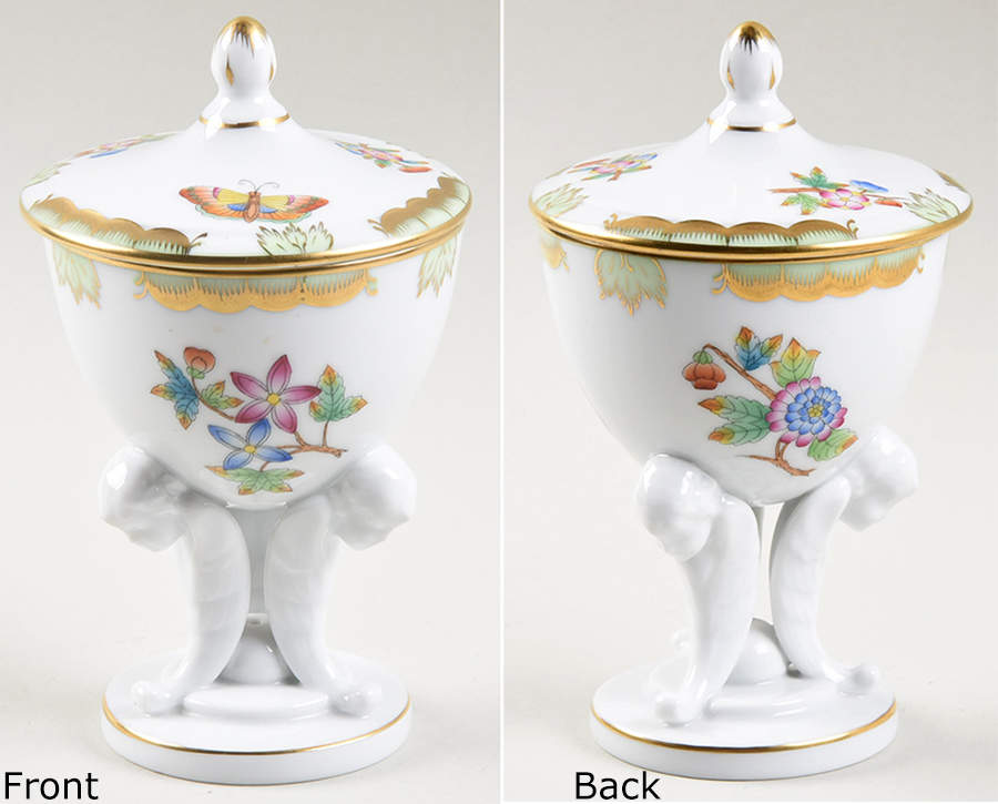 Queen Victoria (Green Border) Round Trinket Box & Lid by Herend-1