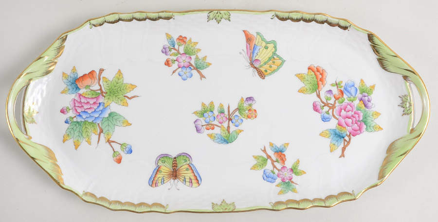 Queen Victoria (Green Border) 12" Sandwich Tray by Herend-1
