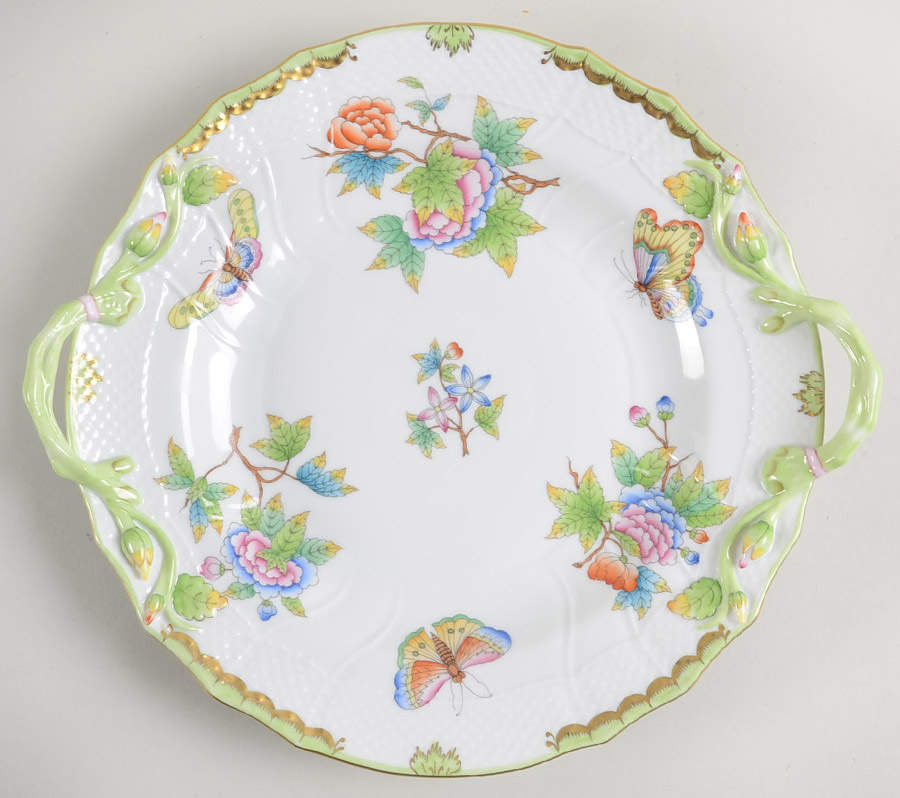 Queen Victoria (Green Border) Handled Cake Plate by Herend-1