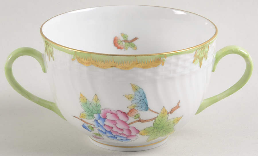 Queen Victoria (Green Border) Flat Bouillon Cup by Herend-1