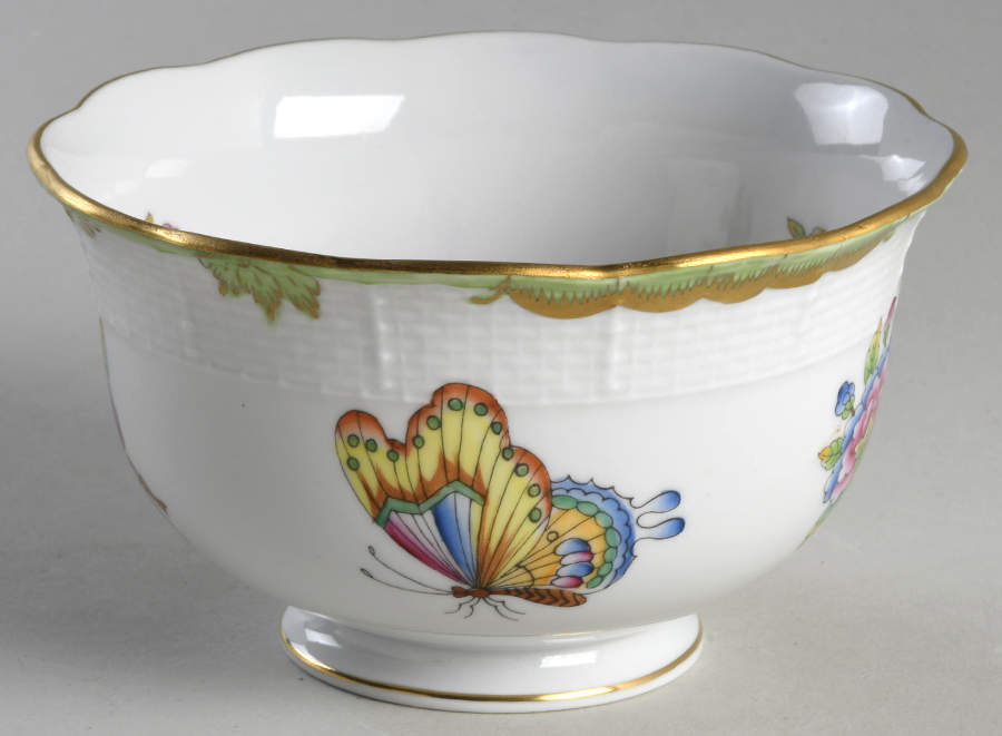 Queen Victoria (Green Border) Cranberry Bowl by Herend-1