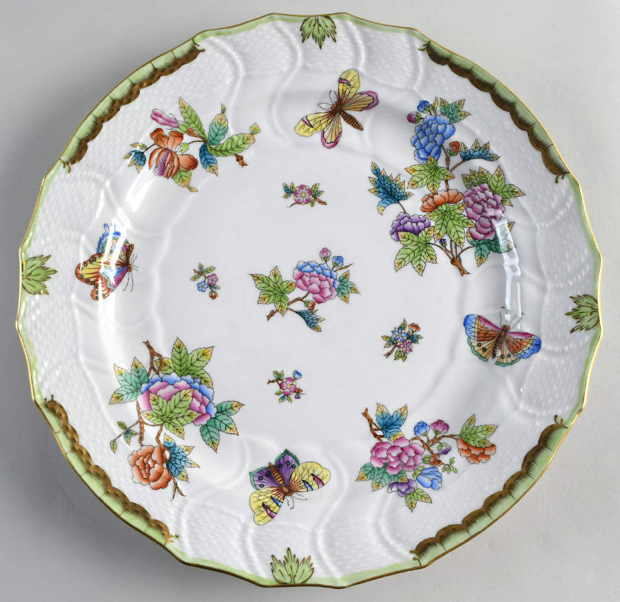 Queen Victoria (Green Border) 12" Chop Plate (Round Platter) by Herend-1