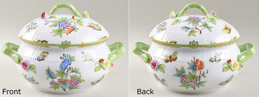 Queen Victoria (Green Border) Bean Pot & Lid by Herend-1