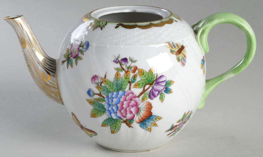 Queen Victoria (Green Border) Teapot No Lid by Herend-1