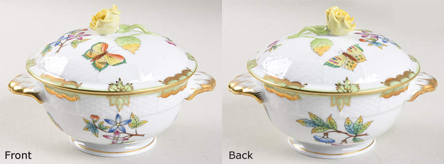 Queen Victoria (Green Border) Bouillon Soup W/Lid by Herend-1