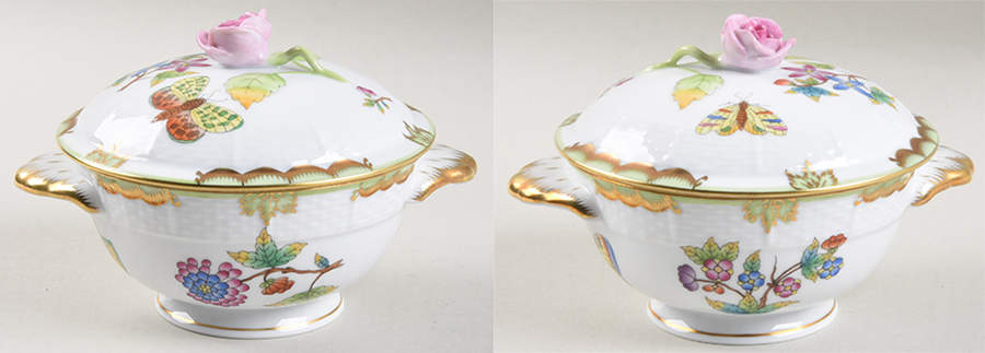 Queen Victoria (Green Border) Bouillon Soup W/Lid by Herend-1