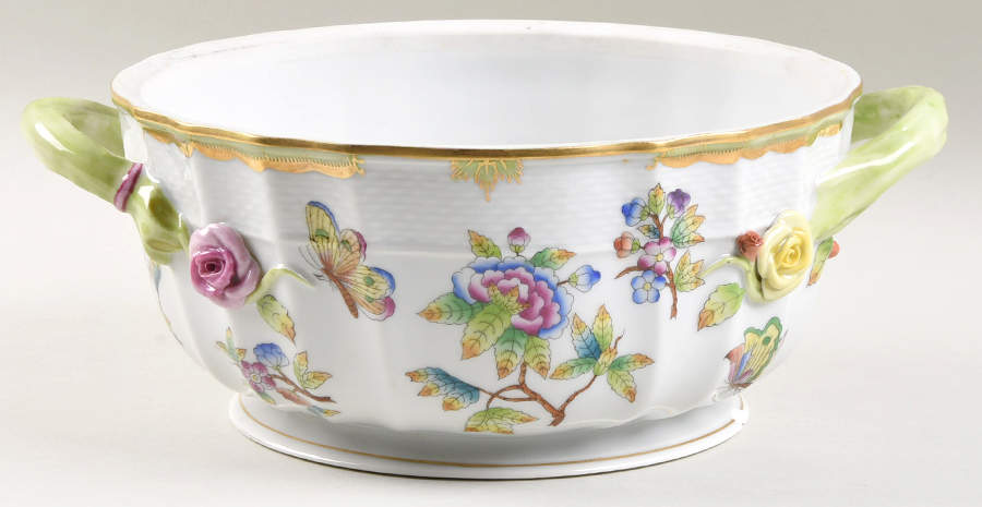 Queen Victoria (Green Border) Tureen No Lid by Herend-1