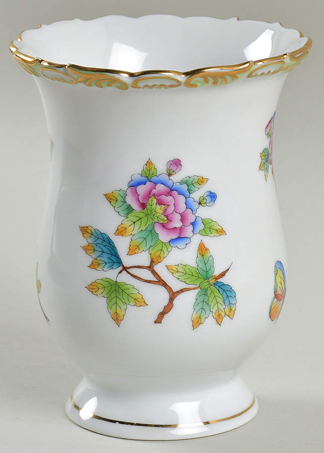Queen Victoria (Green Border) 5" Embossed Vase by Herend-1