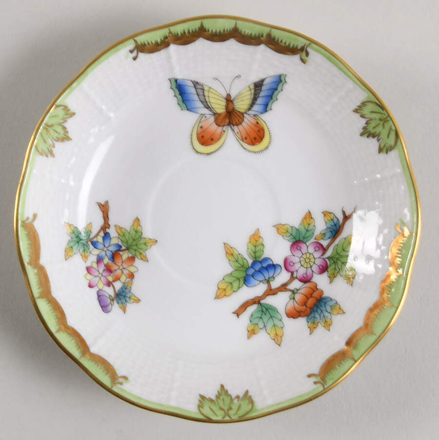 Queen Victoria (Green Border) Saucer for Flat Demitasse Cup by Herend-1