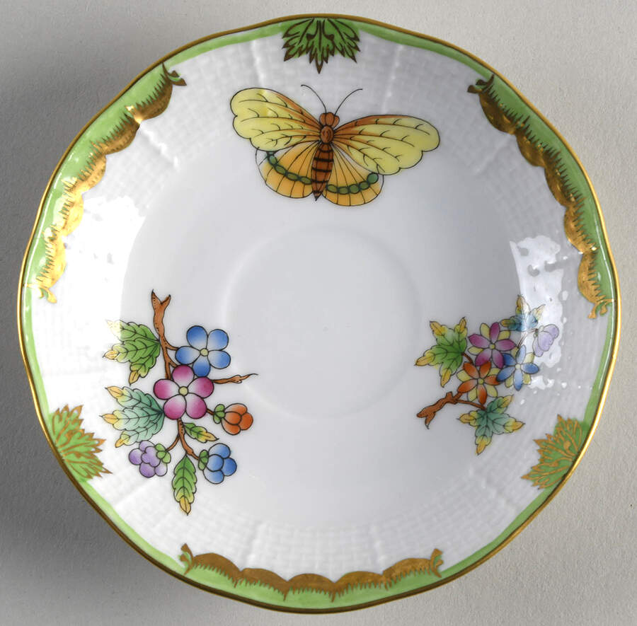 Queen Victoria (Green Border) Saucer for Flat Demitasse Cup by Herend-1