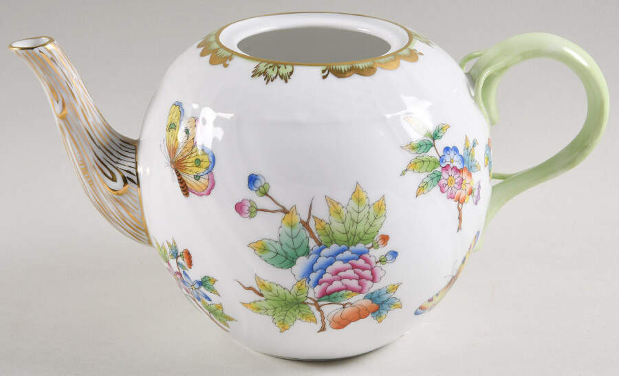 Queen Victoria (Green Border) Individual Teapot No Lid by Herend-1