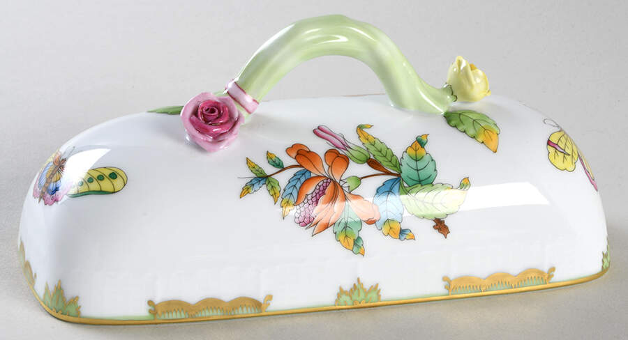 Queen Victoria (Green Border) Lid for Rectangular Butter by Herend-1