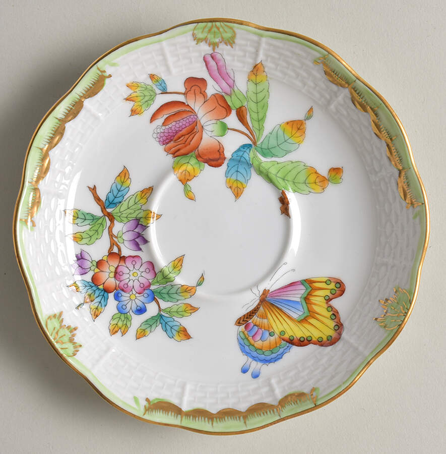 Queen Victoria (Green Border) Saucer for Flat Cup by Herend-1