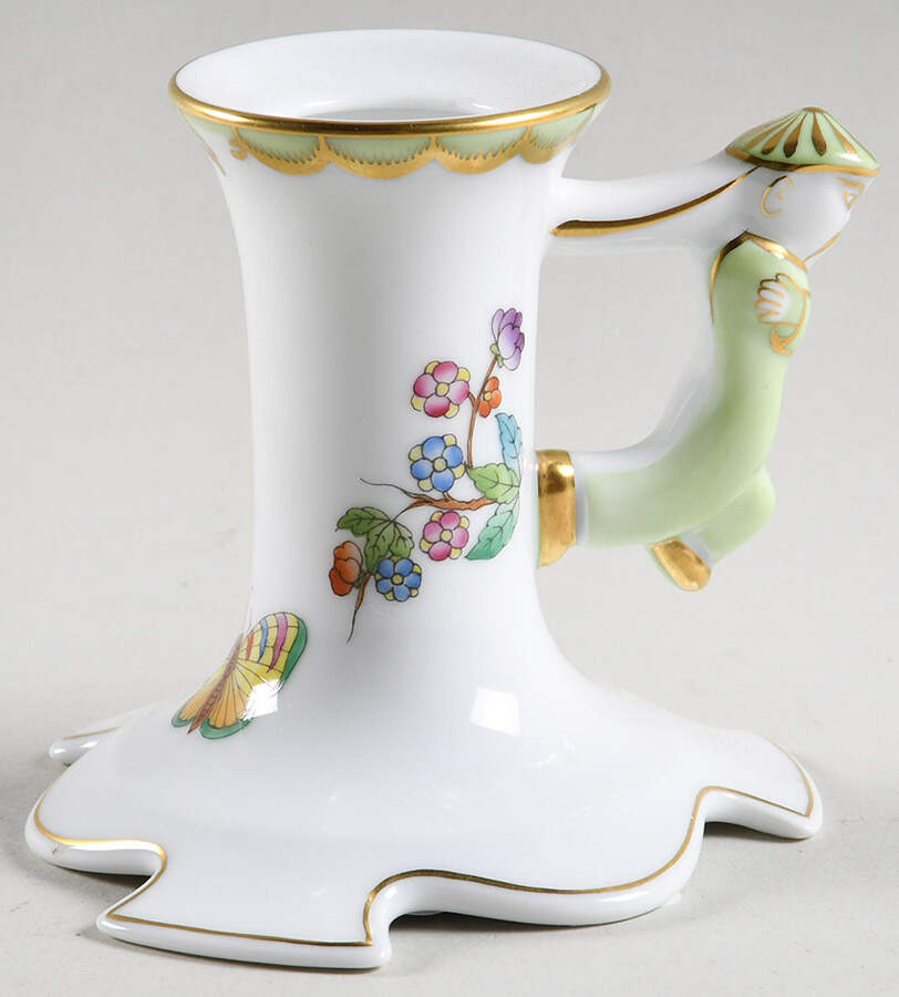 Queen Victoria (Green Border) 3" Candlestick by Herend-1