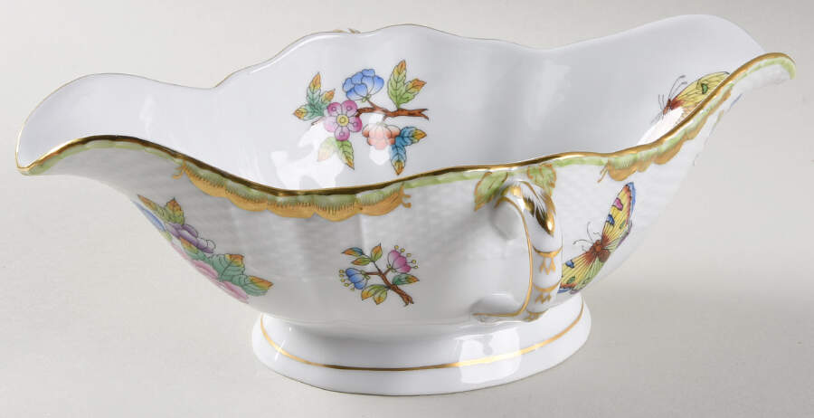 Queen Victoria (Green Border) Gravy Boat by Herend-1