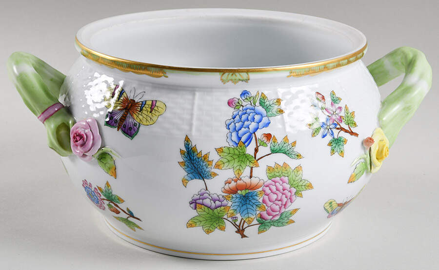 Queen Victoria (Green Border) Tureen No Lid by Herend-1