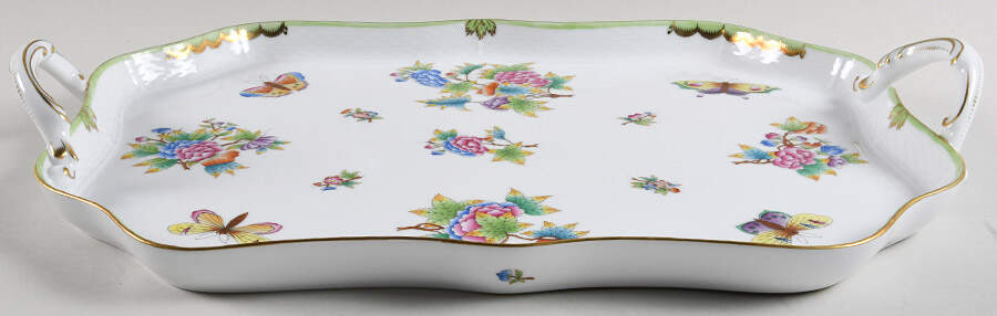 Queen Victoria (Green Border) 18" Handled Tray by Herend-1