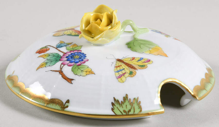 Queen Victoria (Green Border) Lid for Jam/Jelly w/Attached Underplate by Herend-1