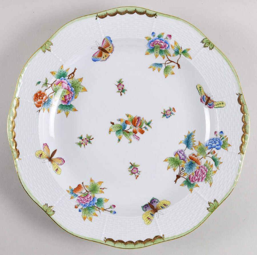 Queen Victoria (Green Border) 13" Chop Plate (Round Platter) by Herend-1