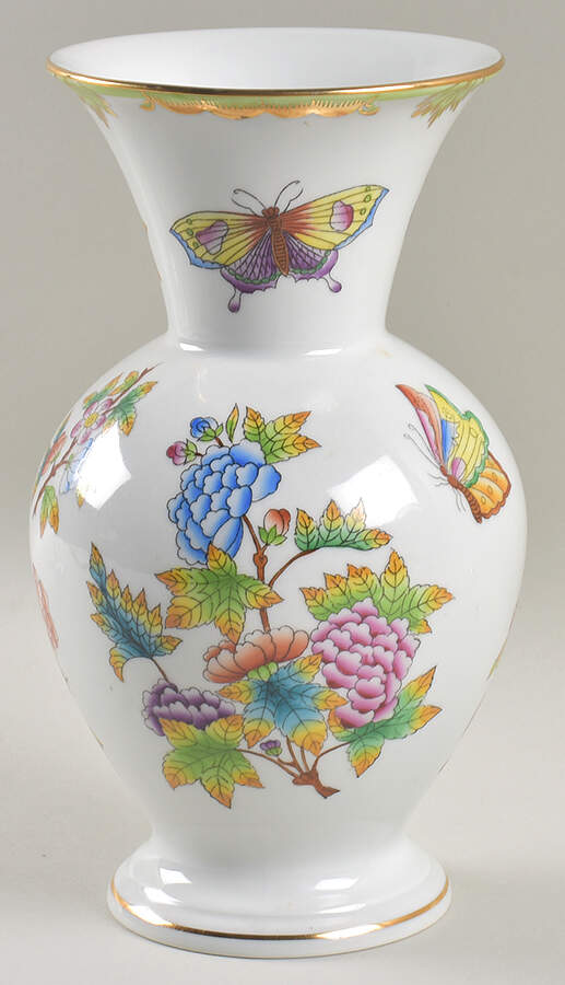 Queen Victoria (Green Border) 8" Flared Vase by Herend-1