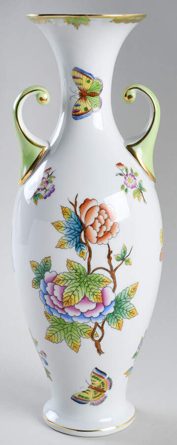 Queen Victoria (Green Border) 13" Handled Vase by Herend-1
