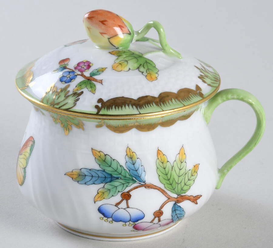 Queen Victoria (Green Border) Pot de Creme (2 Pc)-Lid & Base by Herend-1