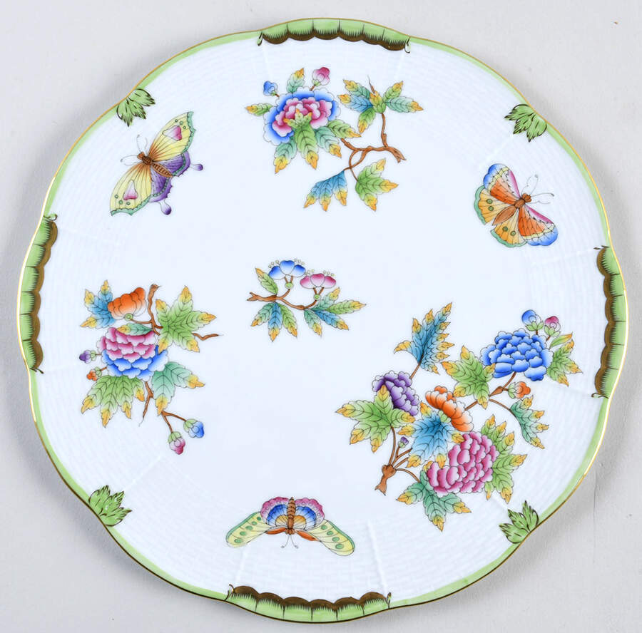 Queen Victoria (Green Border) Cake Plate by Herend-1