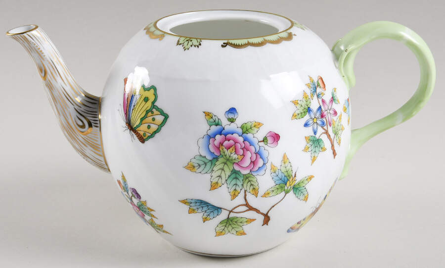 Queen Victoria (Green Border) Teapot No Lid by Herend-1
