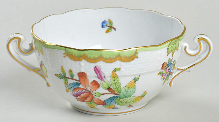 Queen Victoria (Green Border) Flat Cream Soup Bowl by Herend-1