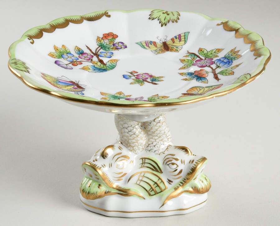 Queen Victoria (Green Border) Round Compote (Height X Width) by Herend-1