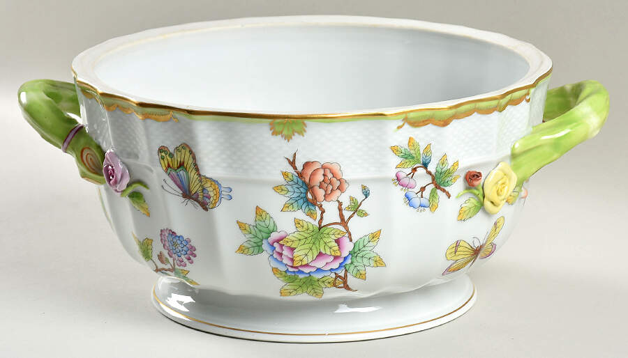 Queen Victoria (Green Border) 4 Qt Tureen No Lid by Herend-1
