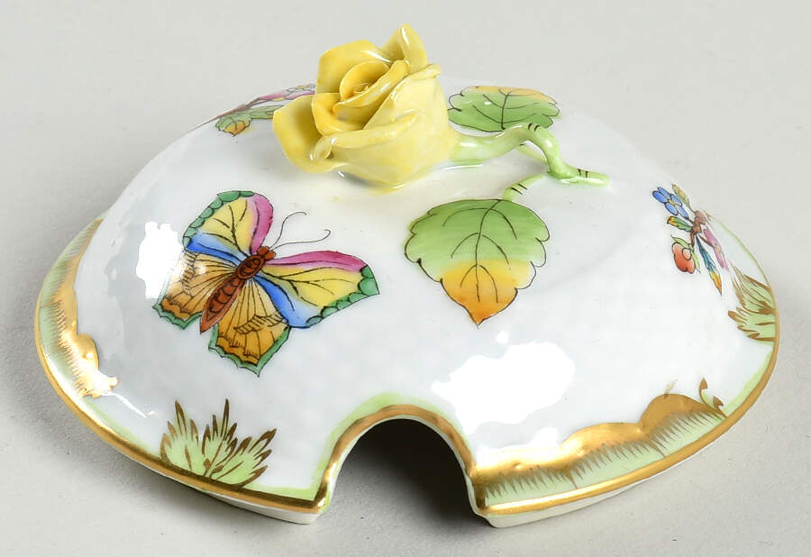 Queen Victoria (Green Border) Lid for Jam/Jelly w/Attached Underplate by Herend-1