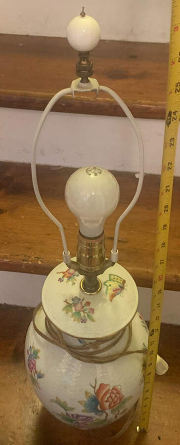 Queen Victoria (Green Border) 25" Electric Lamp No Shade by Herend-1