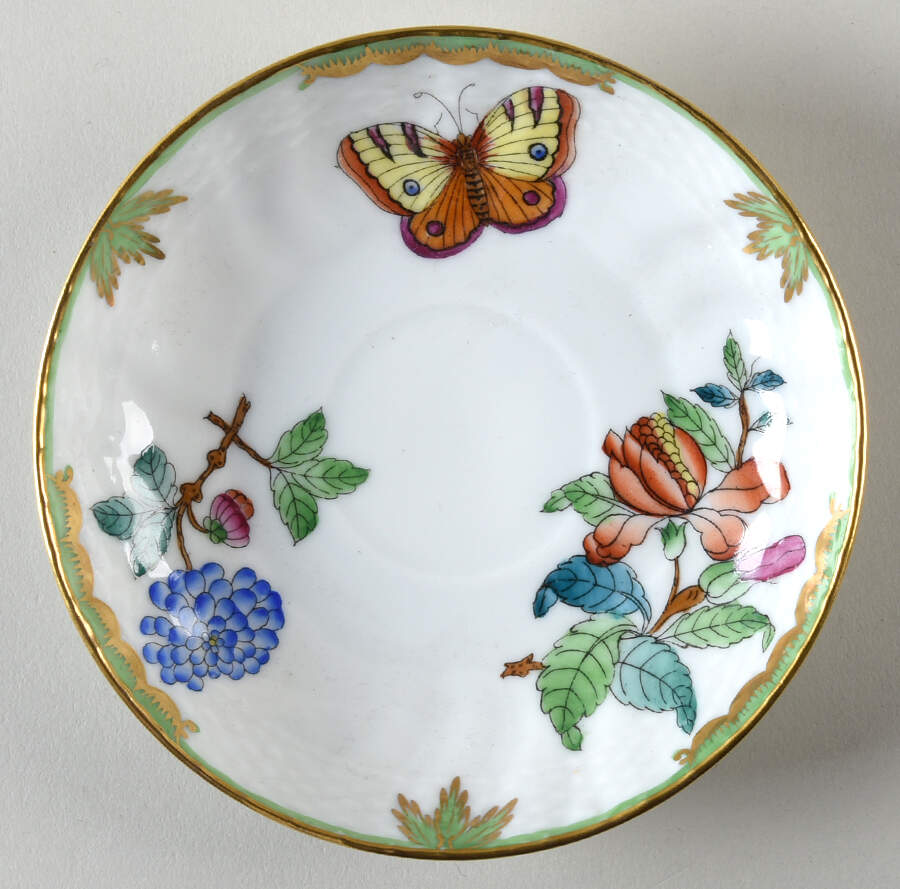 Queen Victoria (Green Border) Saucer for Flat Cup by Herend-1