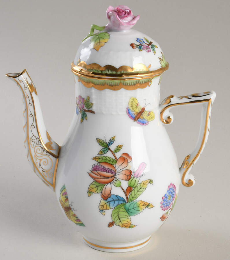 Queen Victoria (Green Border) Small Coffee Pot & Lid by Herend-1