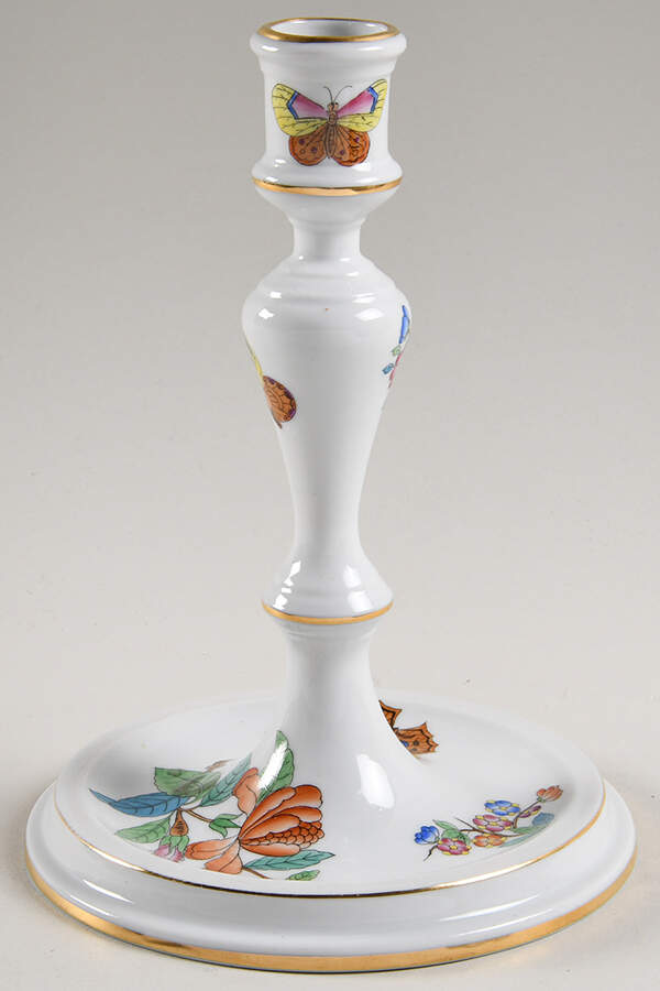 Queen Victoria (Green Border) 7" Candlestick by Herend-1