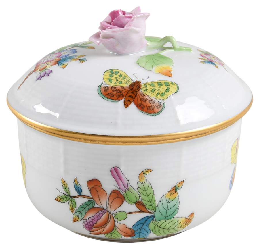 Queen Victoria (Green Border) Sugar Bowl & Lid by Herend-1